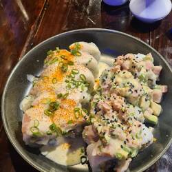 Figuring out what Nikkei (Peruvian Japanese food) is - sushi with ceviche sauce