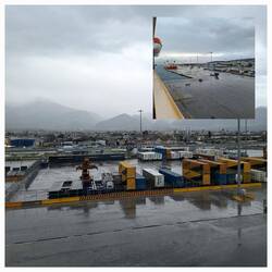 Hafen Patras um 8.30 Uhr Ortszeit im Regen