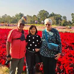 With Title's mother, Tuta , at the flower garden