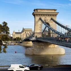 The Széchenyi Chain Bridge spans the Danube — Budapest, Hungary.