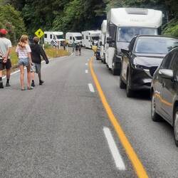 The mighty traillite sitting patiently inline waiting for the road to reopen