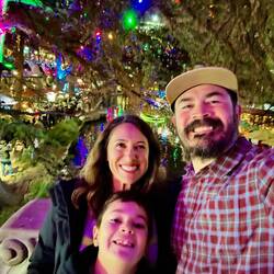 Family Christmas photo on the river walk. Cross country christmas trees was our theme!