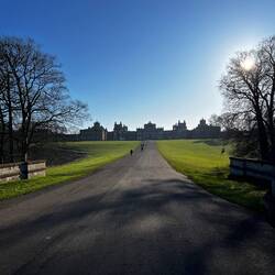 Crossing the Vanbrugh's Bridge approaching the Great Court entrance.