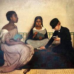 Drei Kinder beim Kartenspielen, spanisschstämmige und Indigene