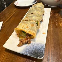 Chinese burrito at dinner at the noodle house-fresh pulled noodles