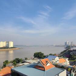 Dahinter im Hintergrund der Mekong