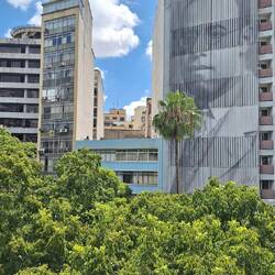 Taken from the outdoor terrace of a library, the guy is the library's architect.