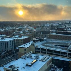 Sunset view from our room, overlooking Fargo.
