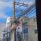 Utility pole working hard