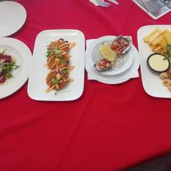 Tapas of Indian Fishcakes, Venison Carpaccio, Salsa Oysters and Calamari