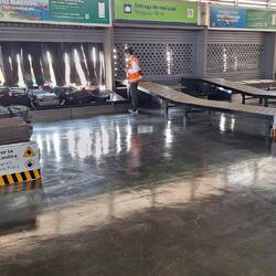 Luggage slide than carousel.