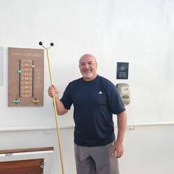 Nick was the victor of the shuffle board games