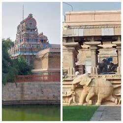 View over pond / Elephant carving