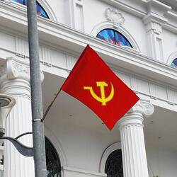 Shopping mall with Communist flag