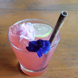 Our ginger drink ... with edible flowers.