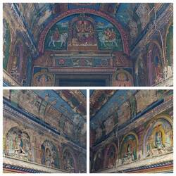 Ashta Shakti Mandapa; views of the ceiling and walls inside, from the outside