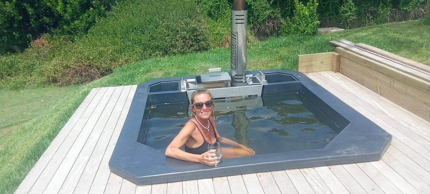 Hot tub in the garden fuelled with wood