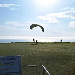 A launch site for paragliders from the clifftop.