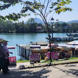 Perfume River with boats and floating restaurants