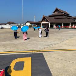 Exiting the plane at Lampang