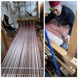 Blick in eine Weberei. Mit dieser beeindruckende Konstruktion werden max. 20 cm am Tag geschafft.