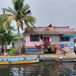 A colourful house along the waterway