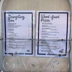 The menu at the Airstream. Apple pie dumplings for desert, wow.