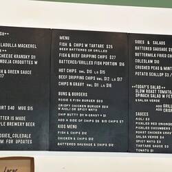 The menu at Rosie's Fish shop. Beef dripping chips, amazing!