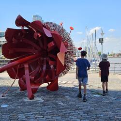 Sculpture along the converted docks