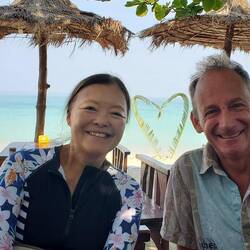 Our guide Linda and, Gordon, the founder of Wheel & Anchor at lunch on Coral Beach!