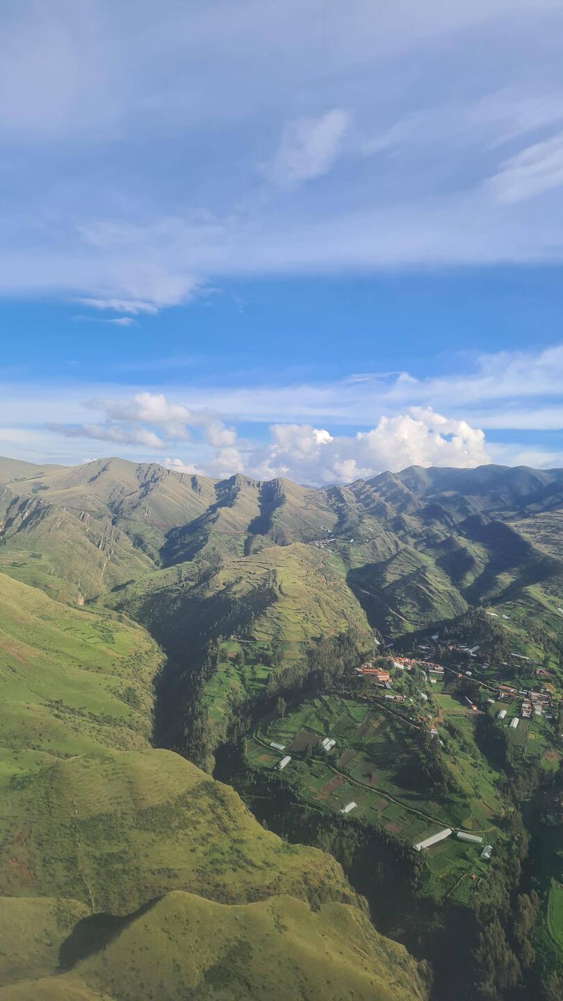 View from the plane skimming over the andes