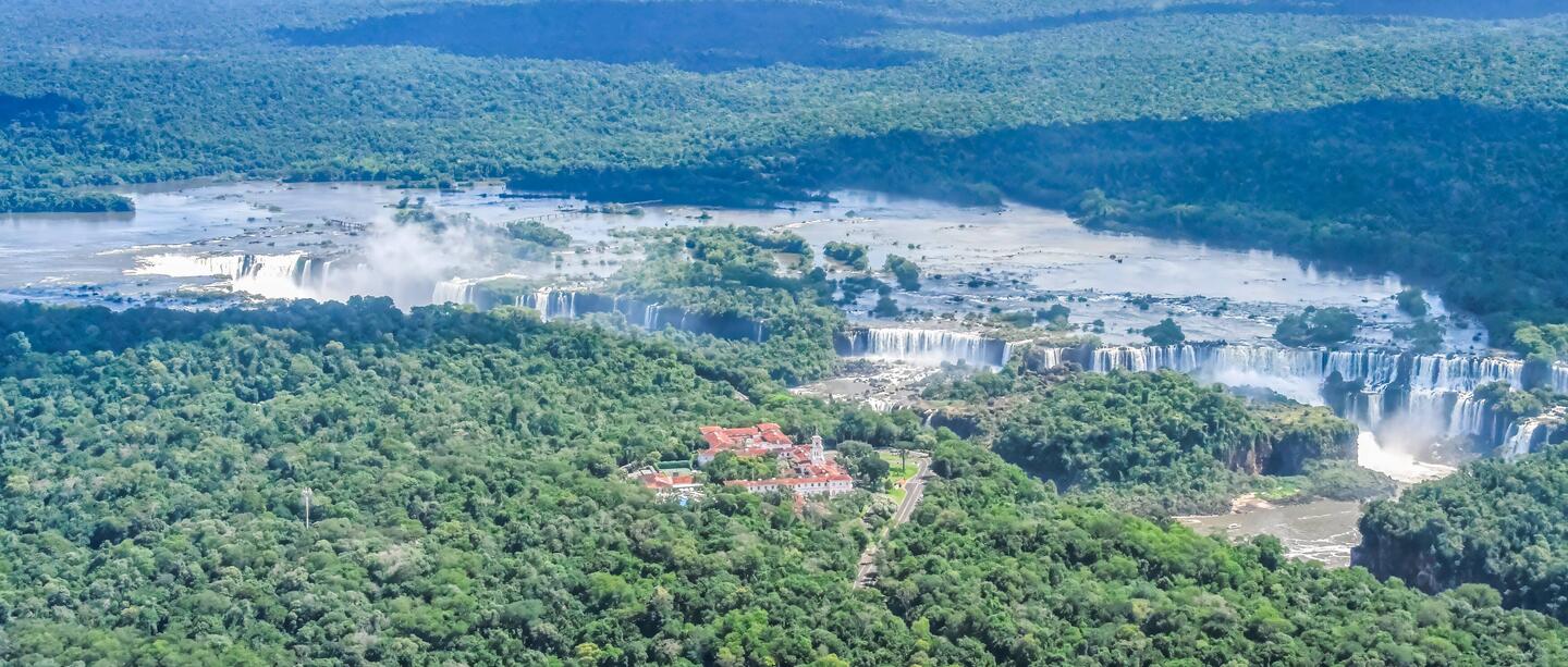 Aerial view of Iguazu Falls Brazil side