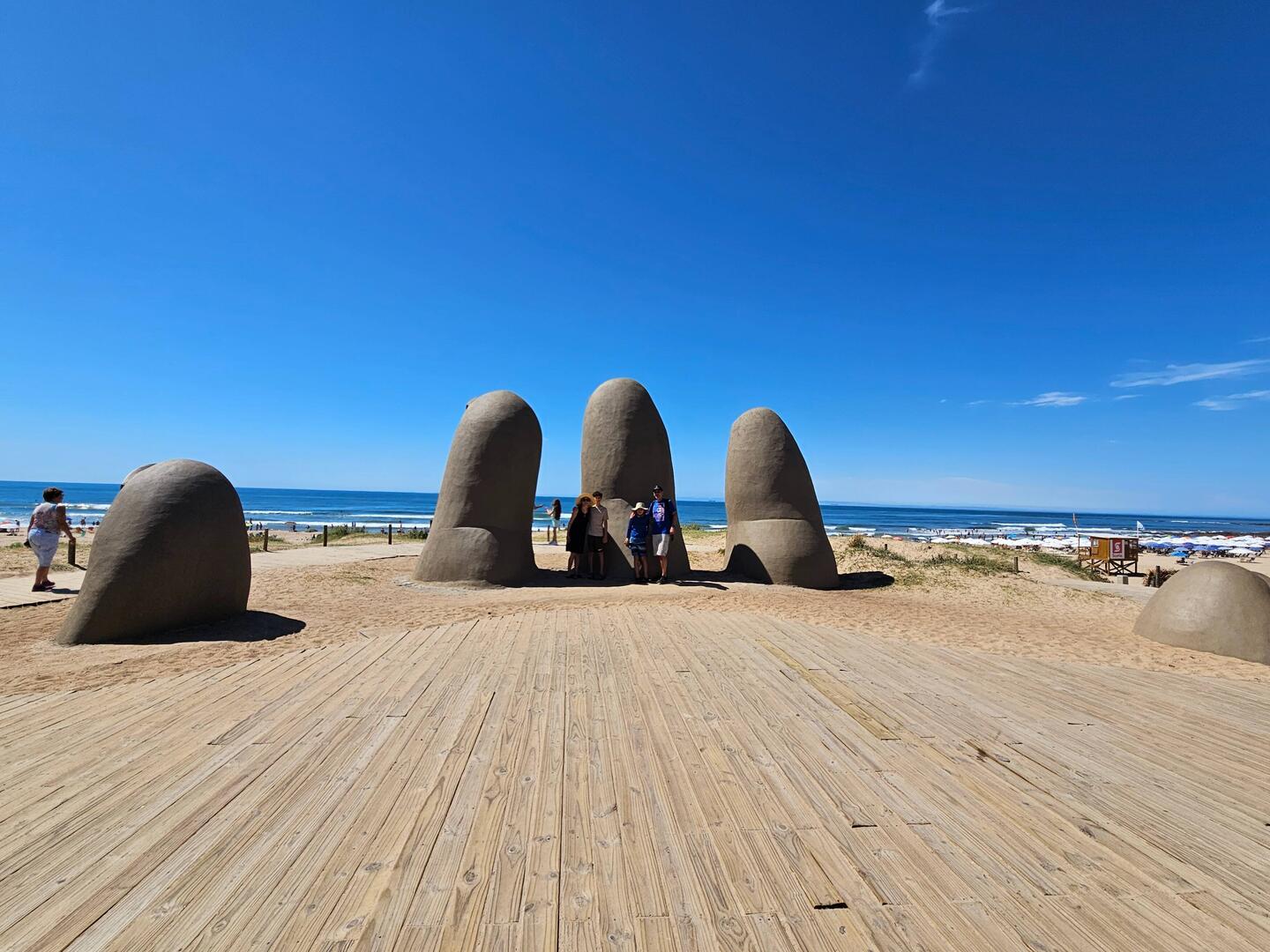 Family at the "fingers" sculpture