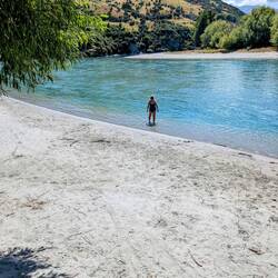 Swimming at Colono beach on the Kawarau River