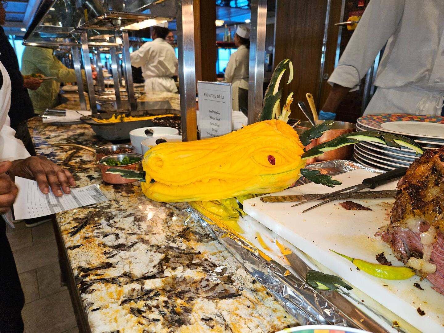 Carved decoration for the South American chef's market dinner in the Terrace Cafe