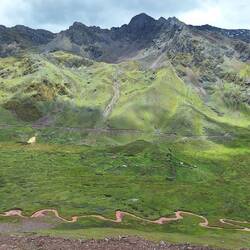 A super wiggly river winding through the valley.