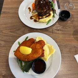 Scotch fillet and a chicken snitty