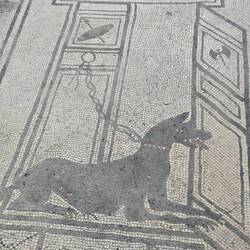 The original beware of dog sign in mosaic tiles