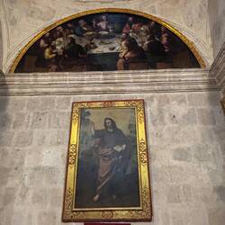 Note the depiction of the last supper above the painting