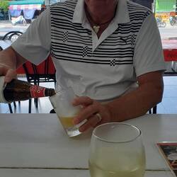 Look at that lovely glass of chilled white! 😍 The old boy enjoys the 'Leo' beer!