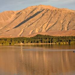 The lake at sunset, with Mount Dobson prominent