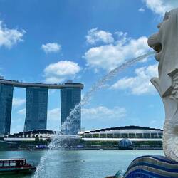 Der Merlion ist das Wahrzeichen Singapurs.