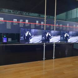 Timeline depicting Pinochet taking power complete with film footage