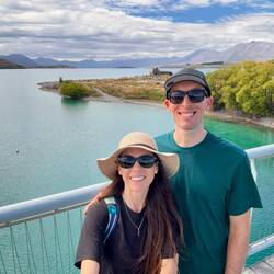 Walking across the Tekapo foot bridge