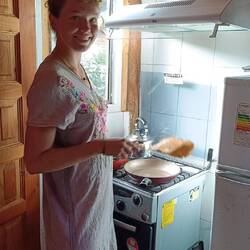 Pancakes! We made the most of the kitchen; cooked lasagna and cake too