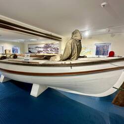 Replica of the boat Shackleton and men rowed from Elephant Island in Antarctica to South Georgia.