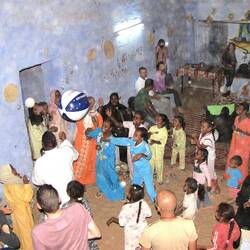 An impromptu game of volleyball with the local kids