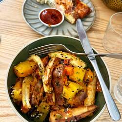 Salmon quiche and roasted veggie salad for brunch at Mint Folk & Co before leaving Twizel