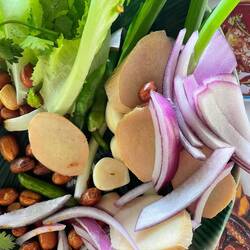 ... "with vegetables". Joah. Schon. Roher Ingwer, roher Knoblauch, rohe Bohnen... Öhm..