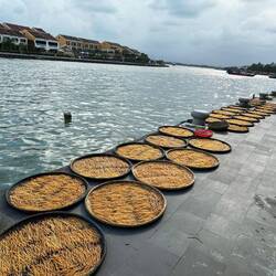 Noodles drying by the river
